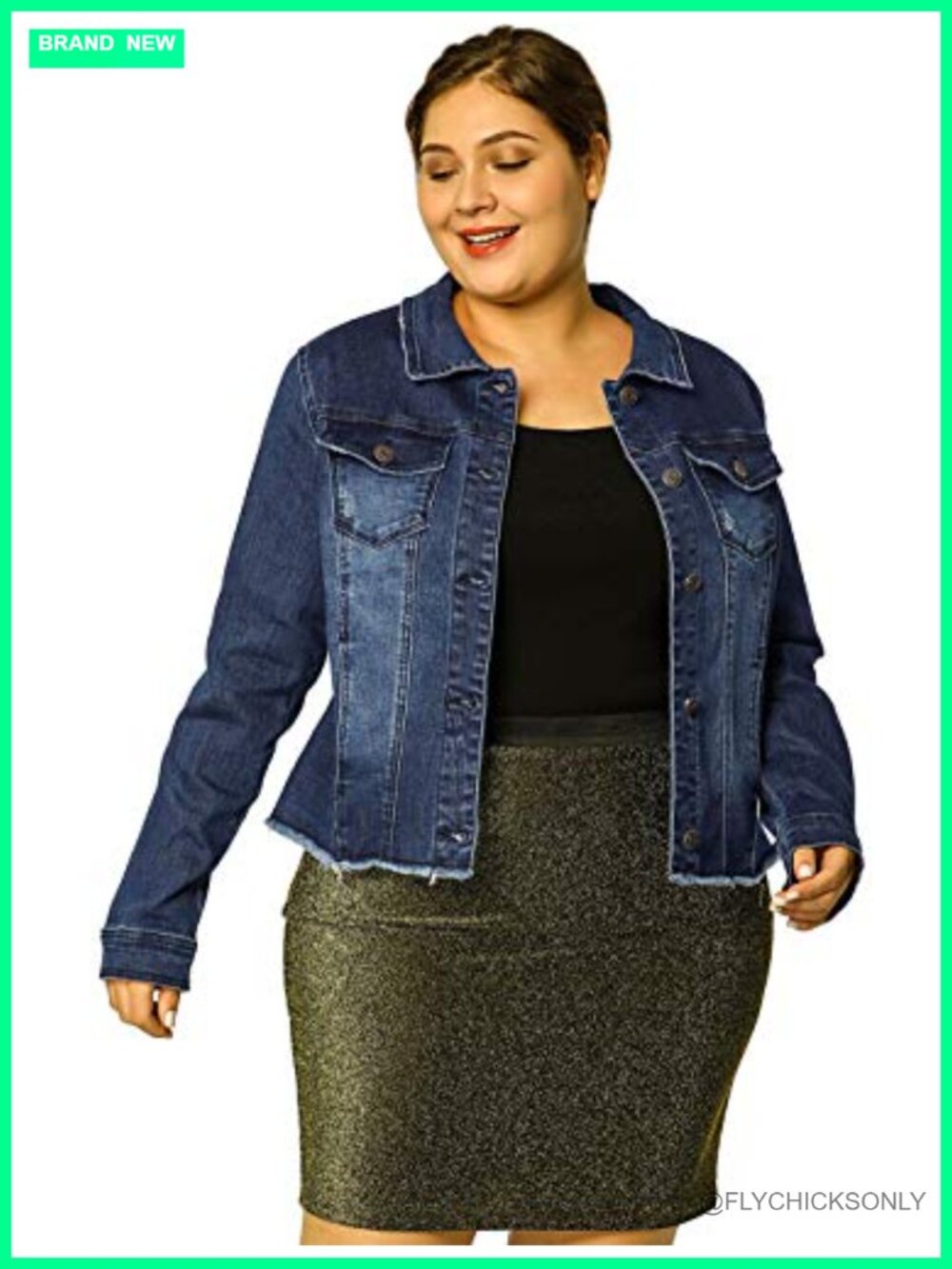 Plus Size Frayed Washed Denim Jacket Button Down Jean Coat